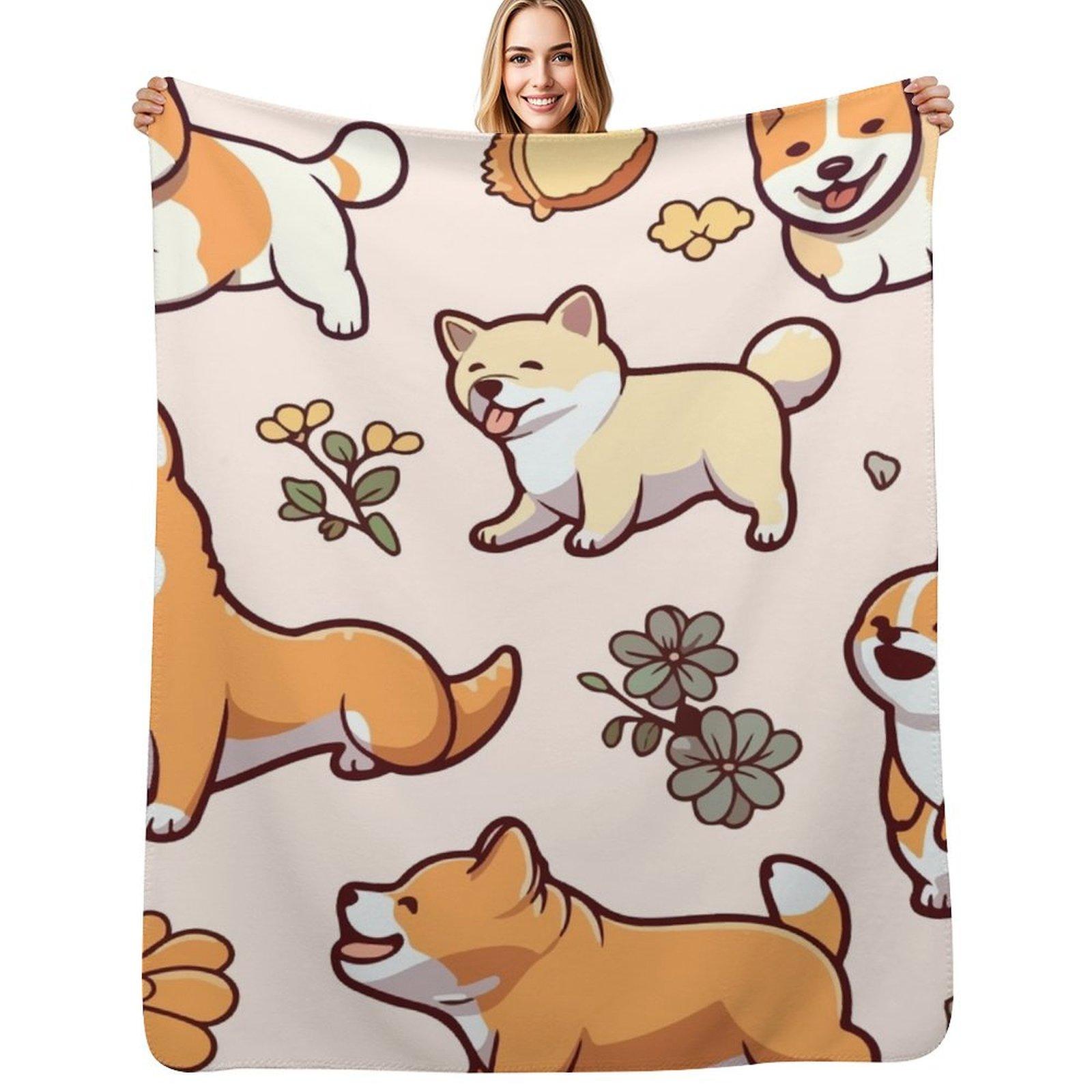 Shiba Inu Love Pack Throw Blanket Ultra Soft Flannel Fleece Blanket for All Seasons Size: 75*100cm, Weight: 230 GSM