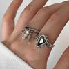 French Retro Court Style Tassel Pendant S925 Silver Zircon Open Ring for Women