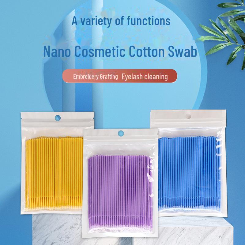 100 Purple Nano Cotton Swabs: Eyebrow, Eyeliner Correction, and Disposable Makeup Brushes