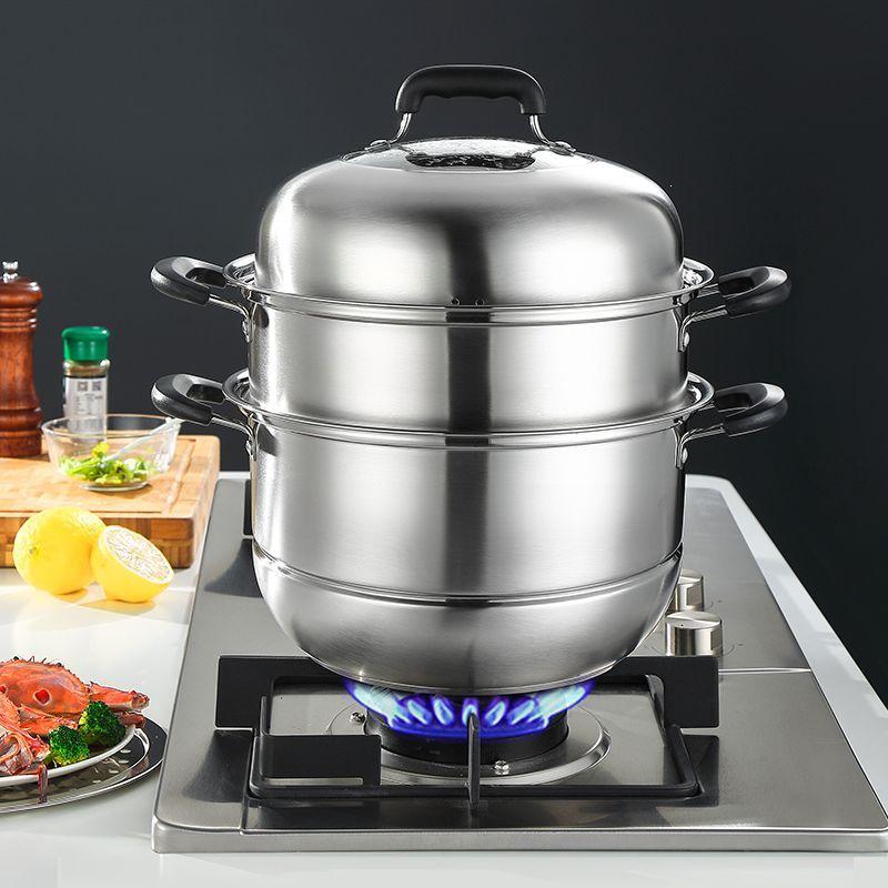 304 Stainless Steel Double Layer Steamer Pot for Induction & Gas Stoves - Multi-Functional, Thickened, Food Grade