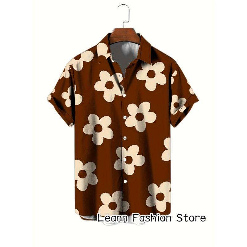 

Мужская летняя рубашка с цветочным принтом с коротким рукавом в гавайском стиле для отдыха, мужская пляжная модная рубашка на пуговицах для отдыха S