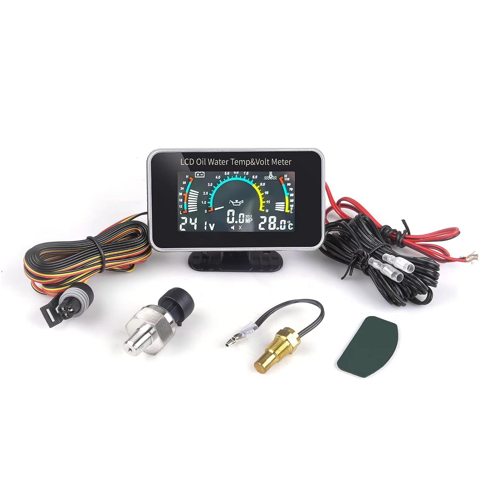 

3 in 1 LCD Digital 9-36V Car Oil Pressure Water Temp Volt Gauge with 1/8 NPT Oil Pressure & Water Temperature Sensor Universal