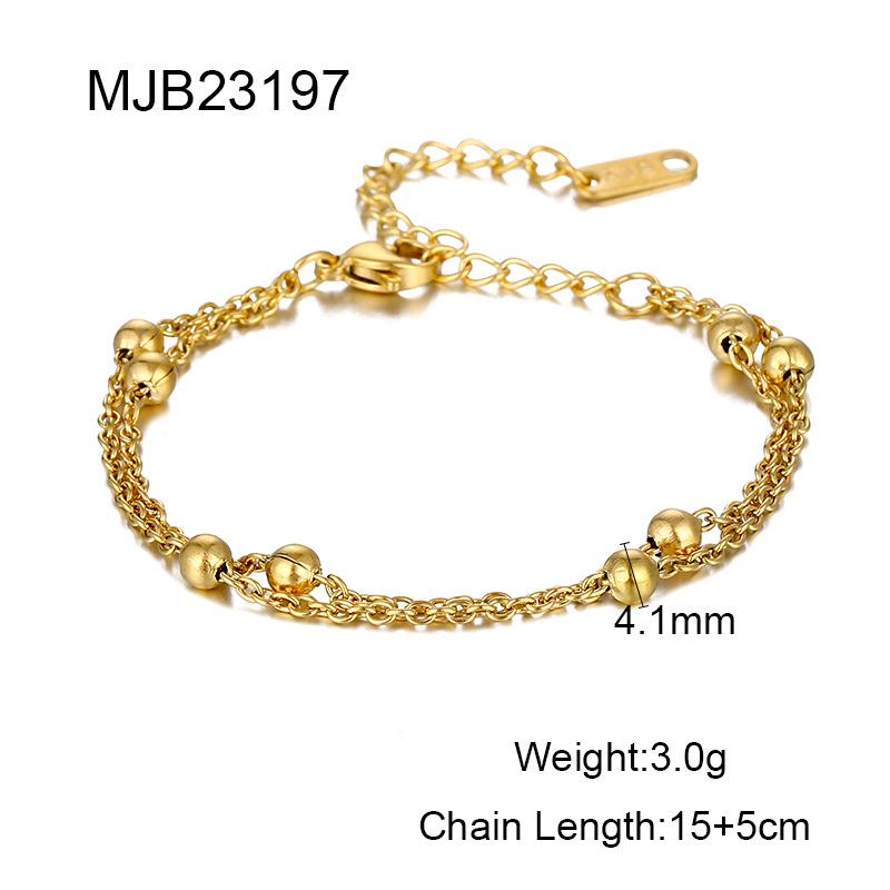 

2023 Европейско-американский стиль Двойная цепь Браслет из нержавеющей стали с бусинами