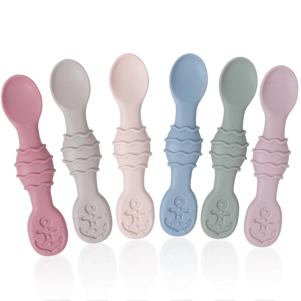 6 Stück Baby-Fütterungslöffel aus lebensmittelechtem Silikon, Trainings-Reislöffel, Kleinkind-Beißring, Spielzeug, Kindergeschirr, weiches Küchenzubehör