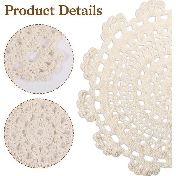 3 Pcs Handmade Crochet Lace Doilies, 9.44 Inch Round Dollies for Tables Vintage Elegant Crochet Lace Doily Exquisite Lacy Placemats for Kitchen