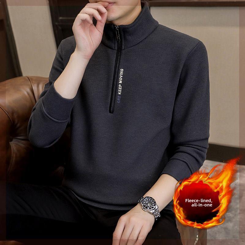 

Утепленная толстовка на молнии, новая осенне-зимняя, с флисовой подкладкой, зимняя, теплая, повседневная, мужская, с длинным рукавом, со стойкой, базовая рубашка, верхняя одежда 4XL темно-серого