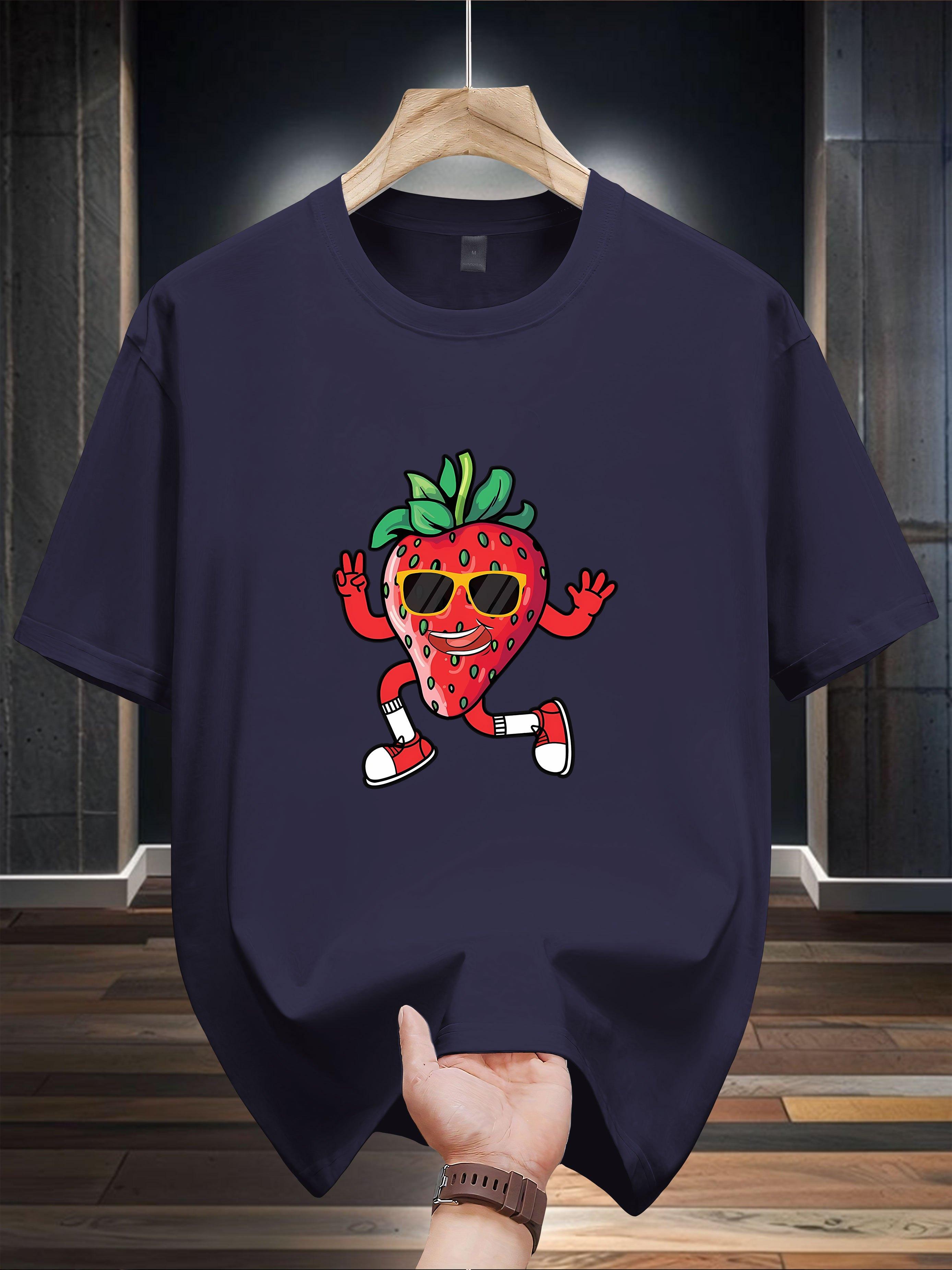 Strawberry Graphic T-shirt - Casual Crew Neck Tee XL