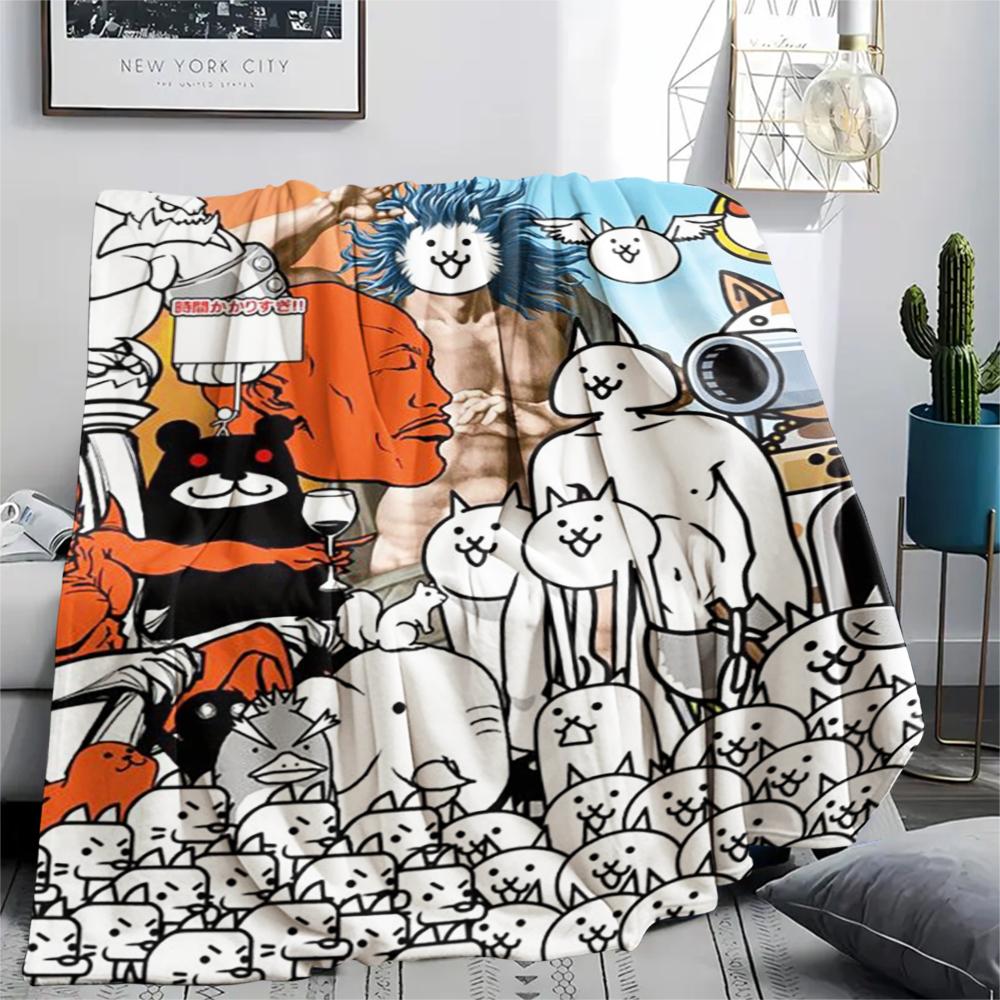 1PC THE BATTLE CATS Print Flannel Blanket, High quality Comfortable for All Seasons, Home Decor, Warmth and Comfort, Perfect for Christmas Gifts207