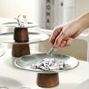 Stainless Steel Cake Tray Wooden Base Fruit Display Plate Dessert Plate Dining Table Home Decoration Ornaments