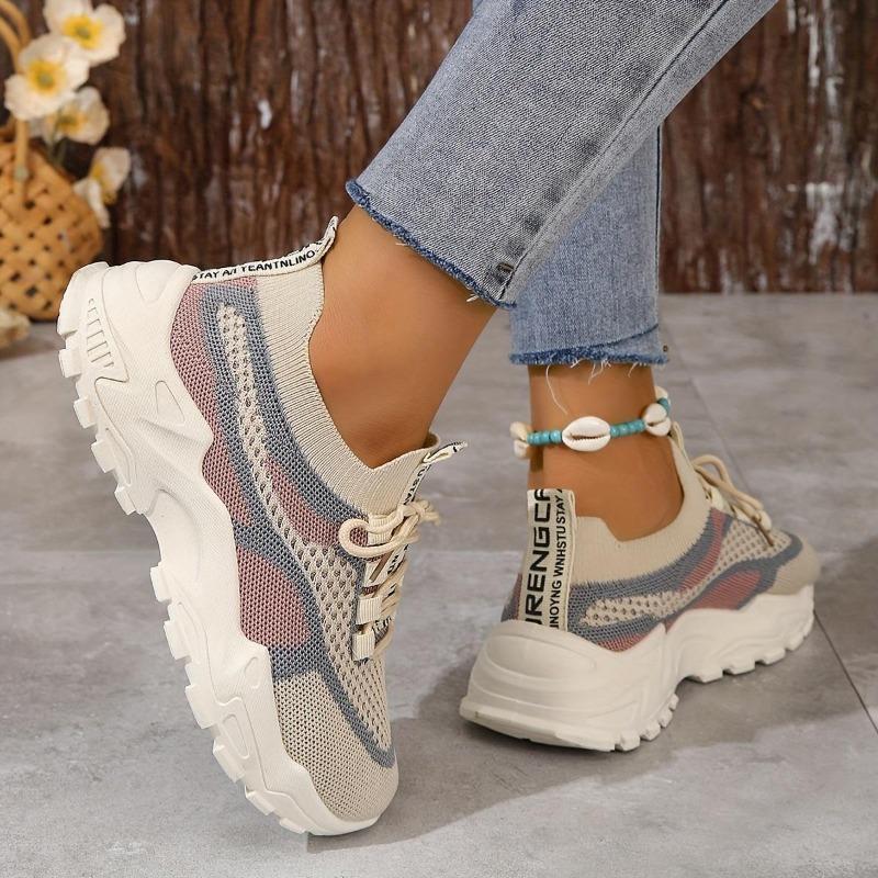 New Womens Breathable Mesh Platform Sneakers Comfortable Lace Up Outdoor Shoes