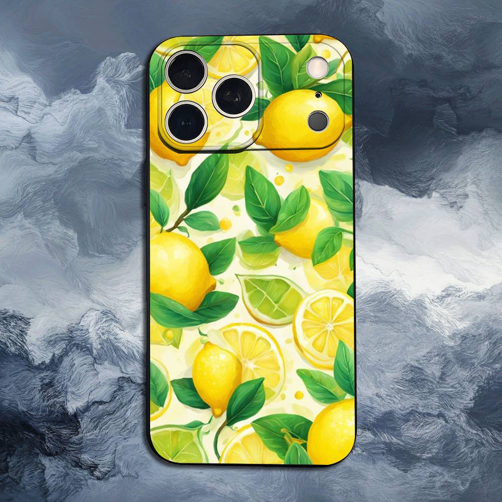 Fruit lemon Painting For iPhone 8,7,11,12,15,14,13,16,17,Plus,Pro Max,XS,X,XR,SE,Mini,Soft Silicone Black Case