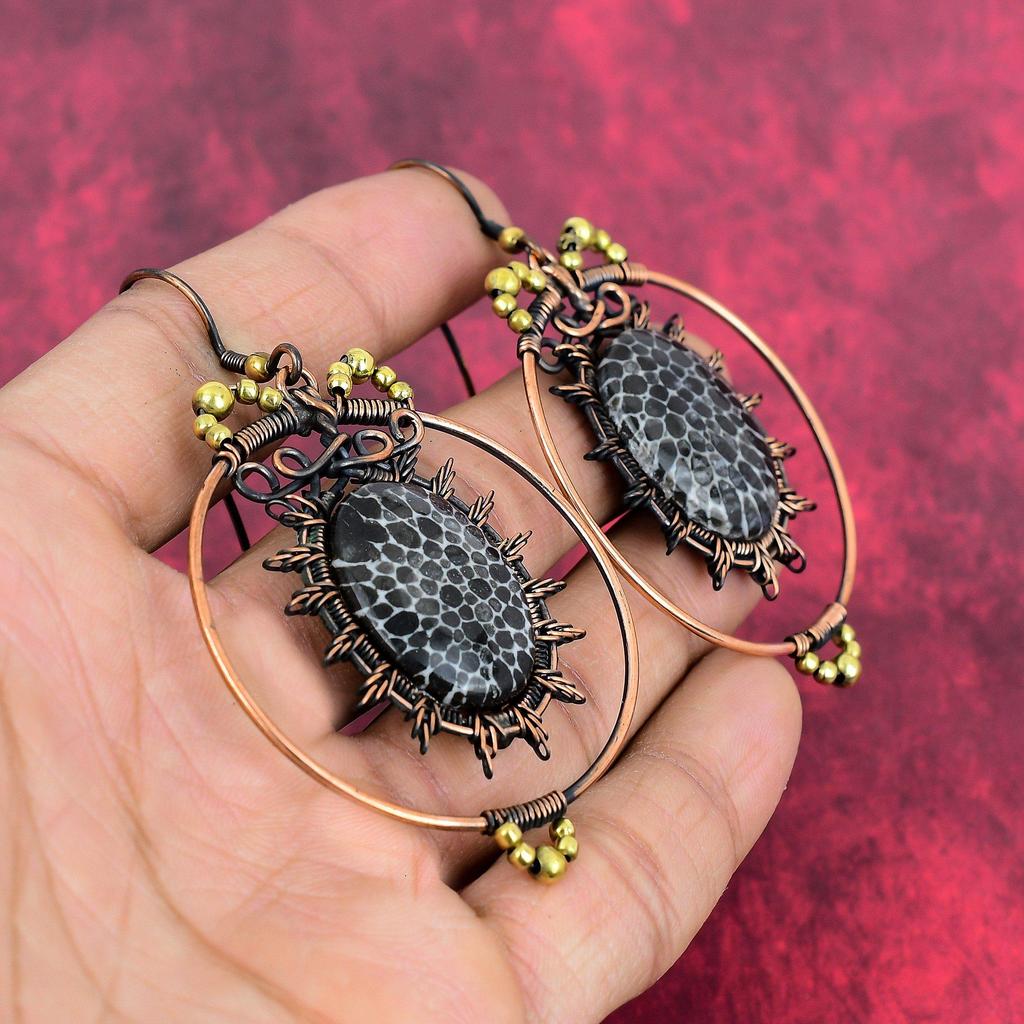 Stingray Coral Earring Copper Wire Wrapped Earring Genuine Gemstone Jewelry Handmade Brand New Earring Copper Wire Jewelry Gifts for Mother
