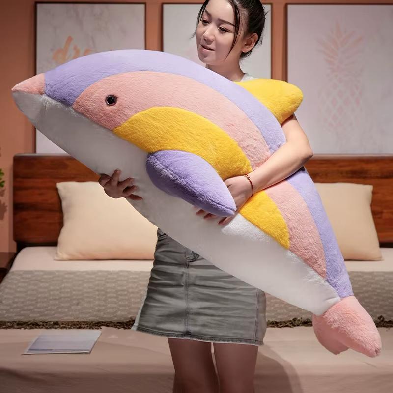 40/60/90CM Cute Dream Rainbow Dolphin Plush Toy Soft Cartoon Model Throw Pillow Decoration for Boys Girls Holiday Birthday Gift