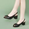 Fish mouth sandals women's thick heel fashion temperament summer one-word buckle women's shoes 2025 new soft leather medium and high heel leather sho