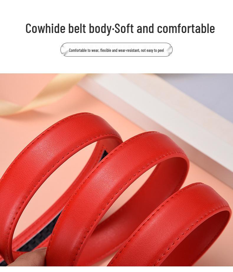 Stylish Women's Automatic Buckle Leather Belt - Genuine Leather, Korean Trend, Versatile Fashion Waistband for Students