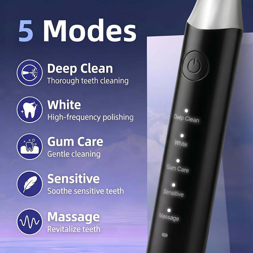 IPX7 Waterproof Sonic Electric Toothbrush 5 Cleaning Modes Deep Clean Whitening Tooth Brush Gum Care Smart Timing Low Noise