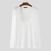 INCERUN Men Beading Low Cut Neck Long Sleeve Fitted Tops T-shirts Undershirts