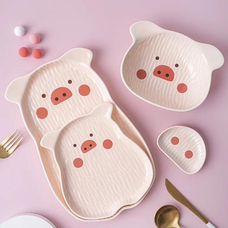 Korean Style Ceramic Household Tableware,Cute Rabbit Dish,Dim Sum Dish,Rice Bowl,Fruit Bowl,Salad Flavor Dish,Specialty Plates
