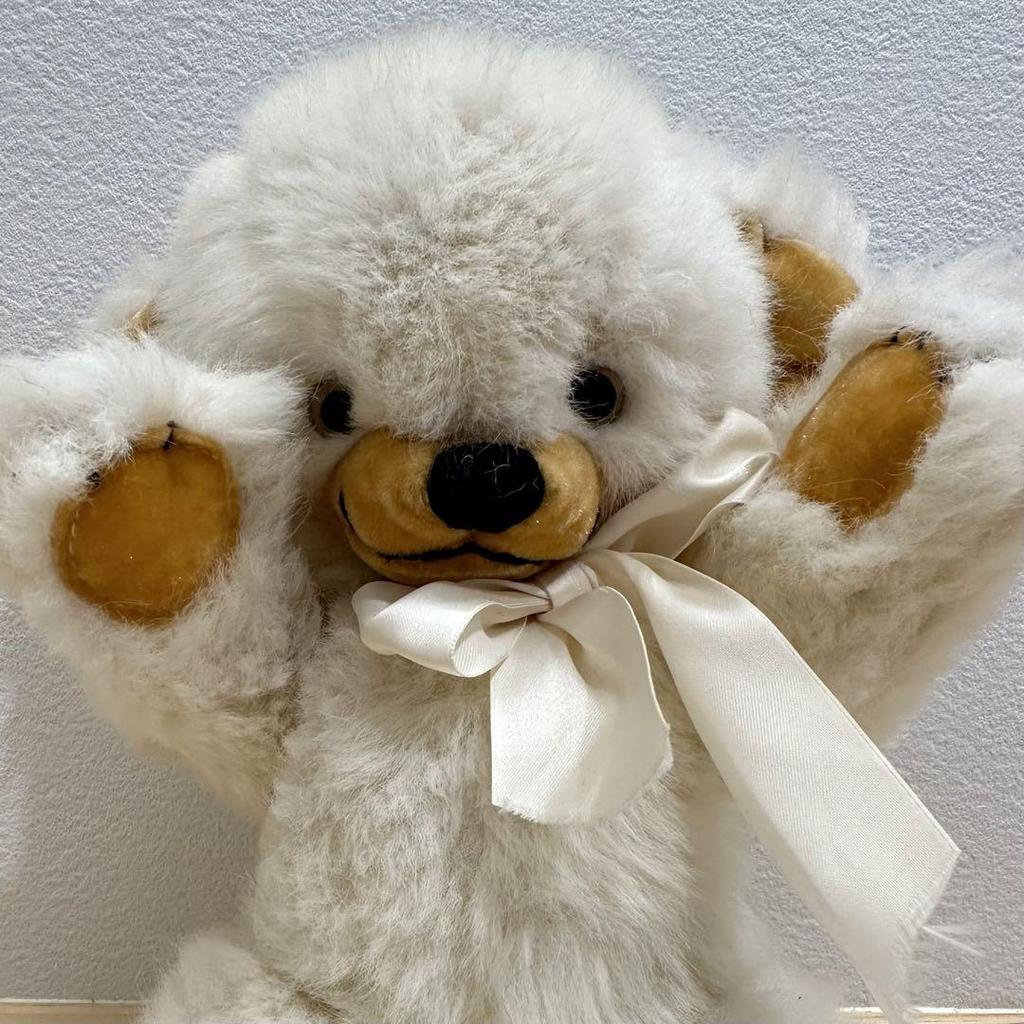 [USED] Vintage Cheeky White Nylon Stuffed Antique Teddy Bear