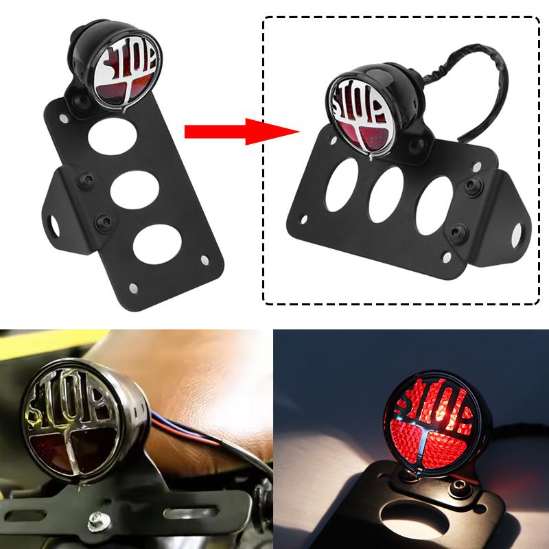 Rear Stop Light Side Mount LED Tail Light W/ License Number Plate Bracket Universal For Harley Honda Kawasaki Moto Accessories