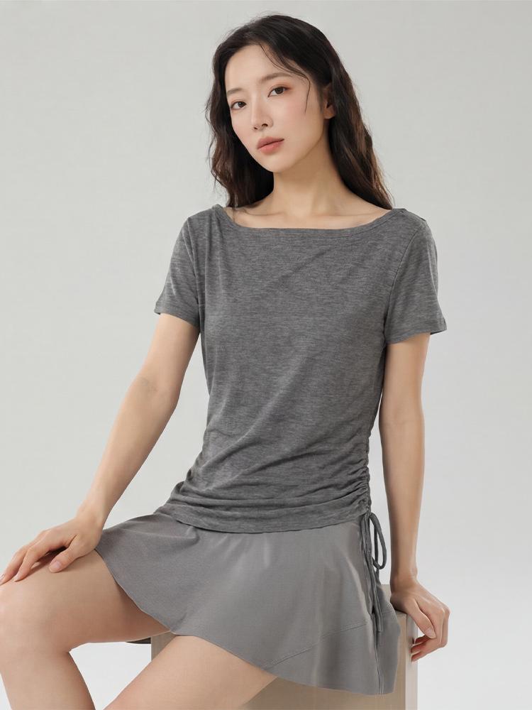 2026 Summer Lyocell Off-Shoulder Slimming Short-Sleeve Women's T-Shirt - Elegant & Versatile
