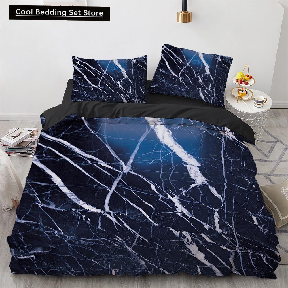 Marble King Queen Duvet Cover Cool Black and White Texture Pattern Bedding Set for Teens Adults 2/3pcs Polyester Quilt Cover