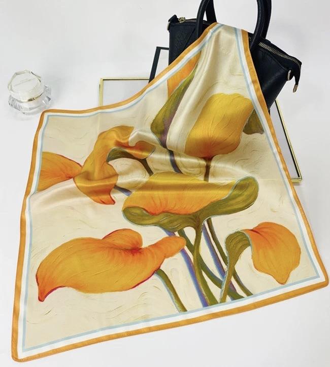 

100% Шарф из чистого шелка Женская повязка на голову Пашмина Платок Фуляр Женская бандана Шарфы Хиджаб Шаль Квадратный головной платок bufandas Real Silk 53x53cm