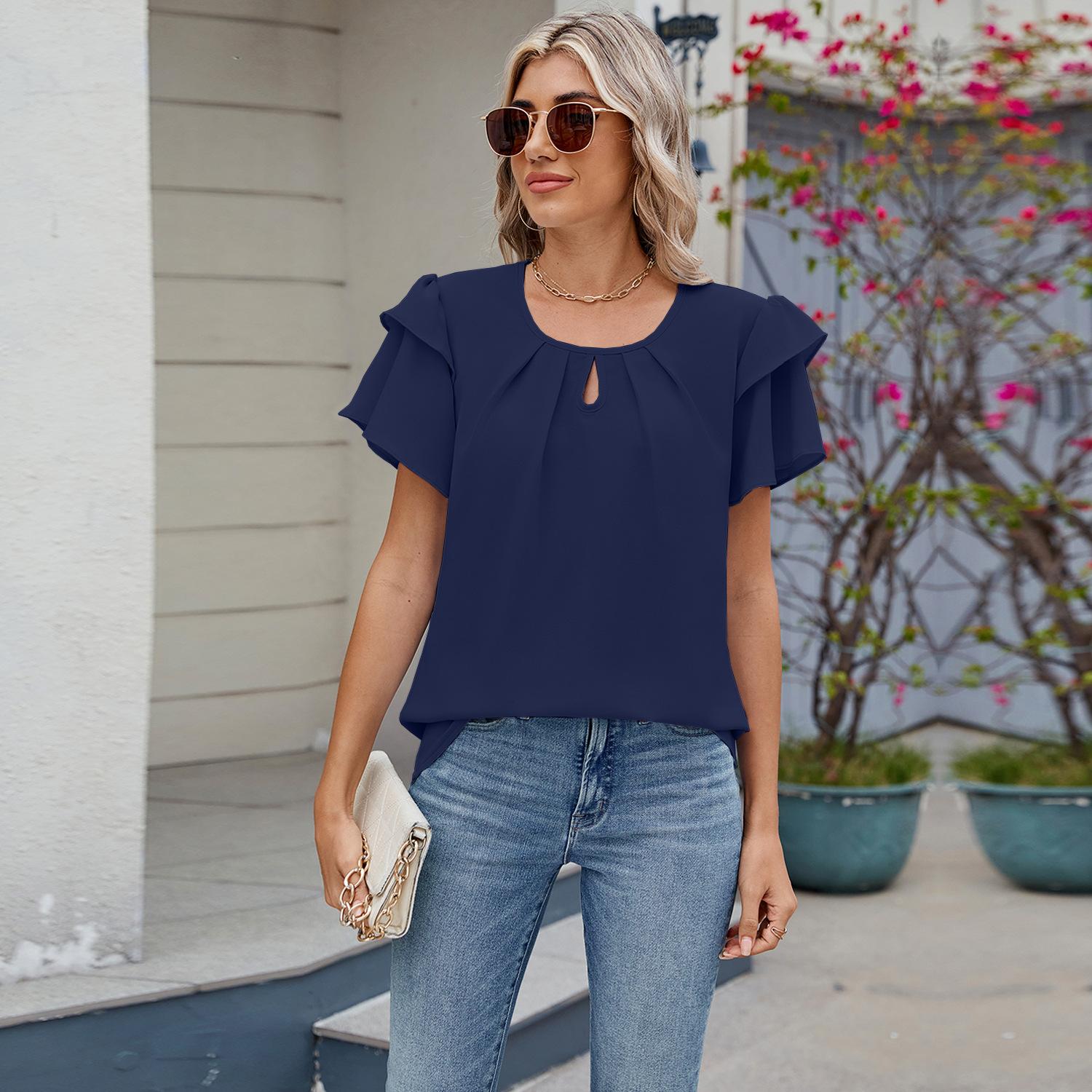 

Женские модные повседневные летние весенние однотонные блузки и рубашки с короткими рукавами и U-образным вырезом с принтом S