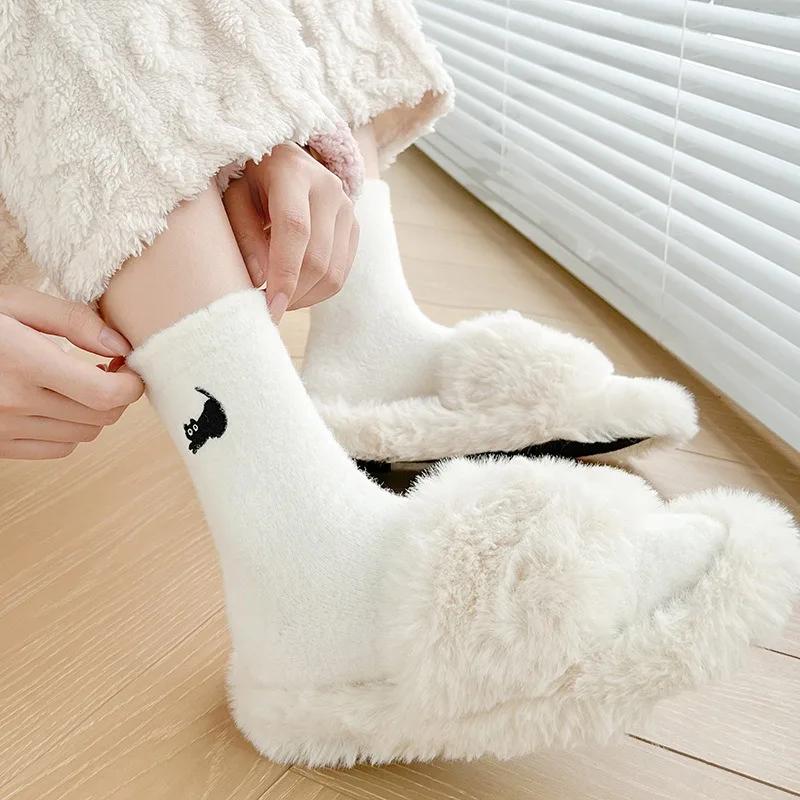 Premium Feel Cute Cat Cozy Hairy Mink Velvet Socks Autumn Winter Hosiery Thickened Plush Warm Sleep Home Fluffy Socks