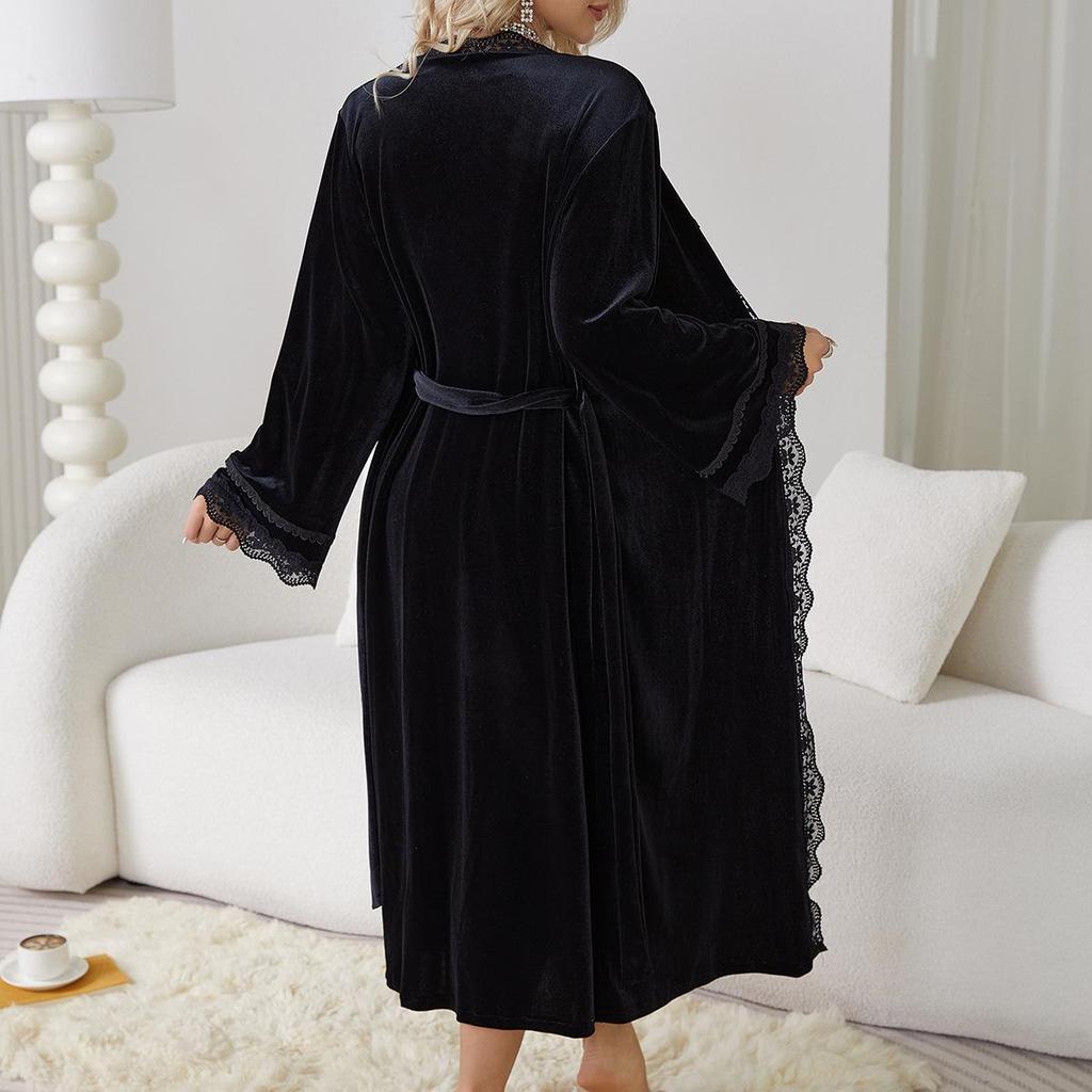 Fiyun Elegant Velvet Nightgown with Sexy Slit and Backless Design - European & American Style Home Set 651