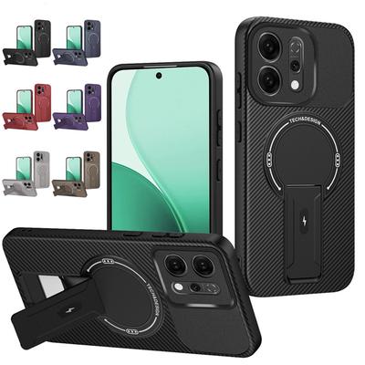 Husă Tip Armură cu Model Fibra de Carbon Pentru OPPO Reno 14 Pro Reno14 5G Capac Magnetic Încărcare Wireless Suport Pliabil Carcasă Fundas