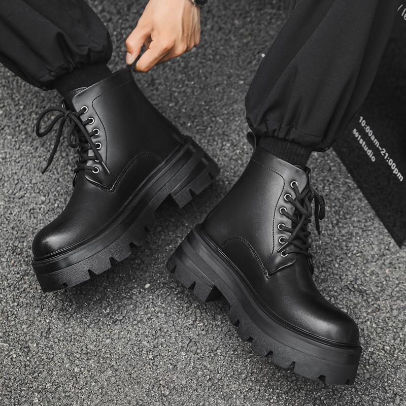 Martin boots men's high-top British style platform spring and autumn models heightening men's locomotive velvet short boots men's shoes 70066-J