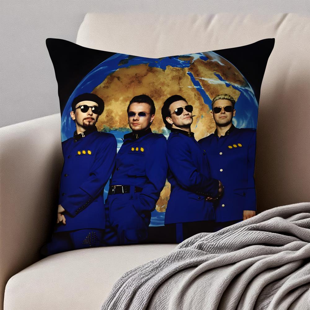 Classic Rock Band UU2 Cushion Cover Pillowcase Antidustmite Invisible Zipper Short Plush Sofa Cushion