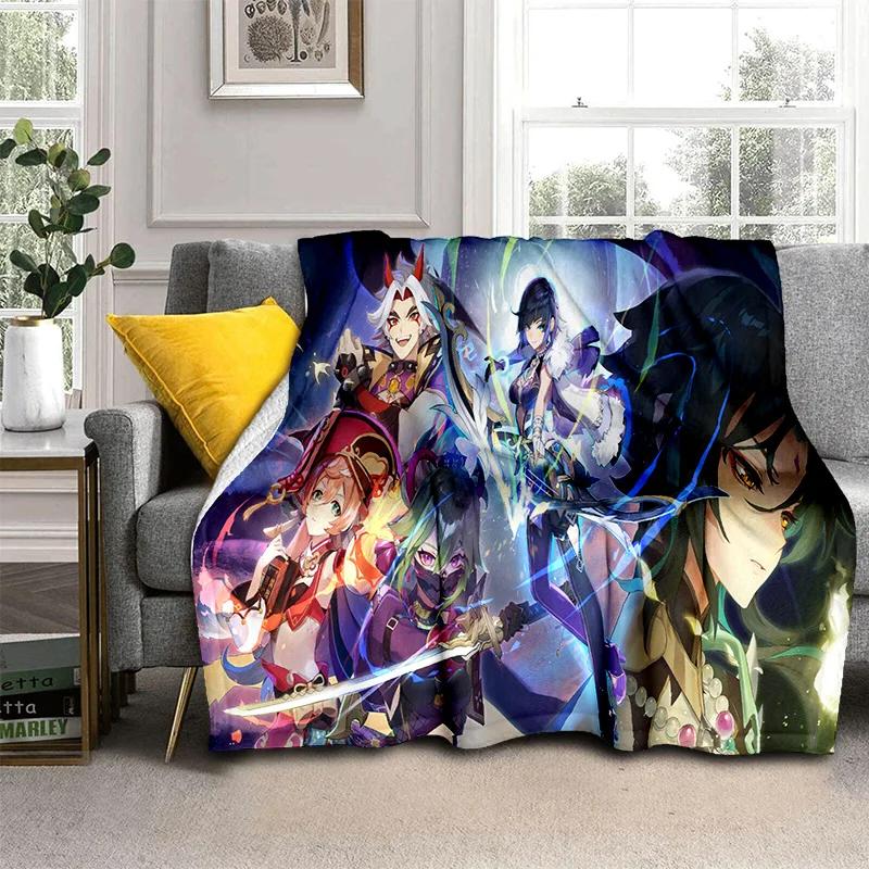 Game Genshin Impact Gamer Cartoon Blanket,Soft Throw Blanket for Home Bedroom Bed Sofa Picnic Travel Office Cover Blanket Kids