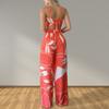 Women's Clothing, New Spring Models In Europe, America, Fashion Printing Suspender Waist and Thin Wide-leg Pants Set