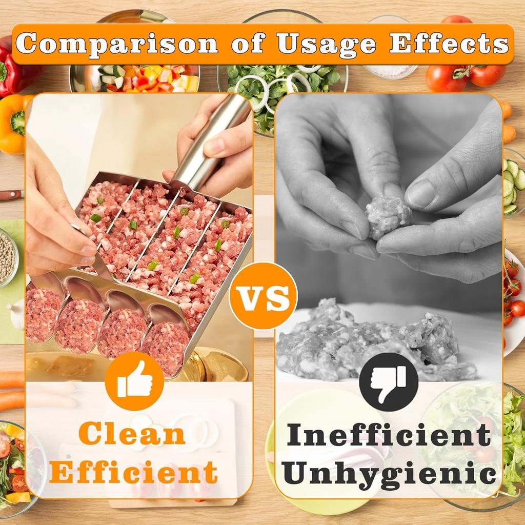 4-in-1 Meatball Maker Tool, Stainless Steel Meat Baller Maker, Kitchen Meatball Scoop Ball Maker Kit for Quick Making Meatballs