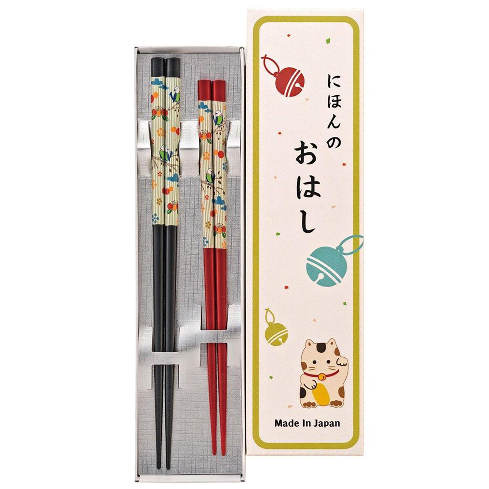 Sunlife Natural Dishwasher Set 23cm Gift Nightingale Lucky Cat Made in Chopsticks, Wood, Safe, Couple s (2 pairs, & 21cm), Set, Green, Bell-shaped