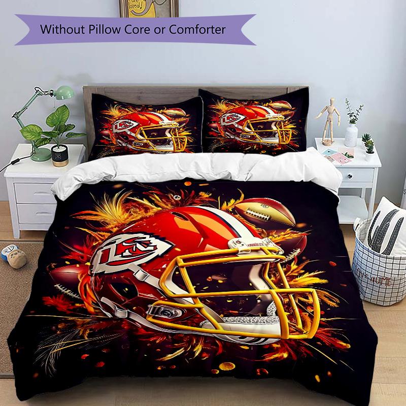 

3pcs Kansas City Chiefs Football Helmet & Ball Artwork - Comforter Set with One Quilt Cover and Two Pillowcases (No Core) - Home Decor, Holiday Gift, 135x200cm