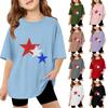 Kids Short Sleeve T-Shirt with Star Print Independence Day Top Casual Crew Neck Tee for Boys and Girls Summer Wear