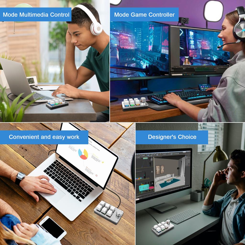 6 Keys 1 Knob Mini Keyboard Customize Copy and Paste Volume Adjustment Shortcut Keys Portable Mechanical Keyboard for Game PS