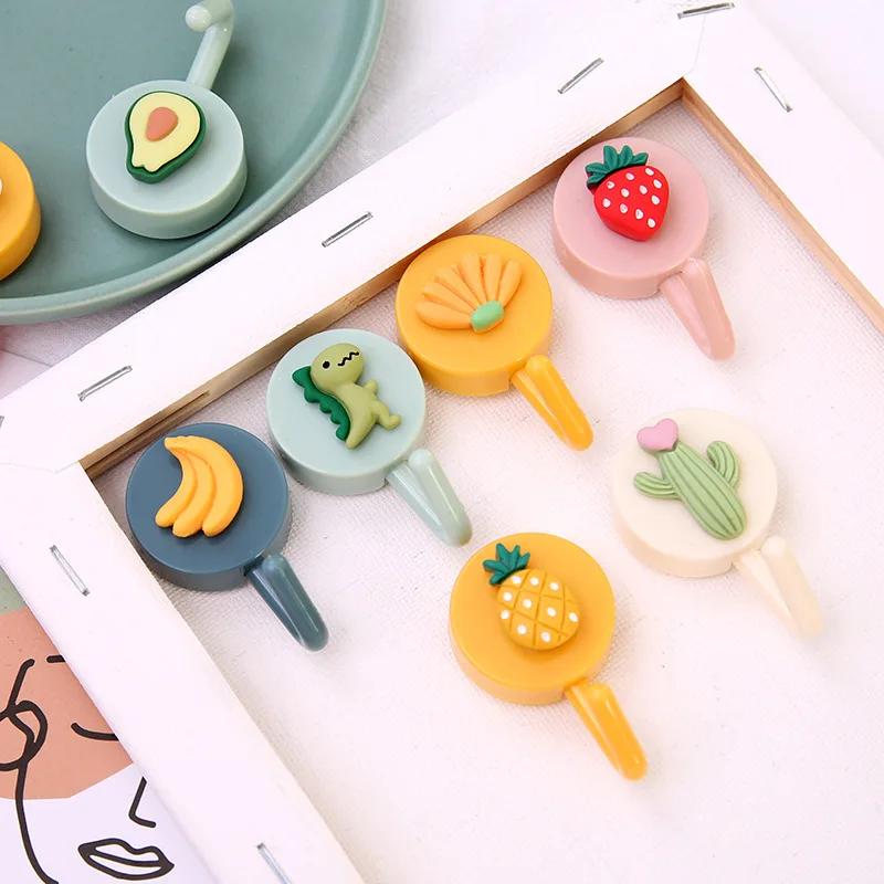 2Pcs Cartoon Fruit Animals Self Adhesive Wall Hook Bathroom Kitchen accessories Single Hook Towel Hat Key Bag Hanger decor Storage