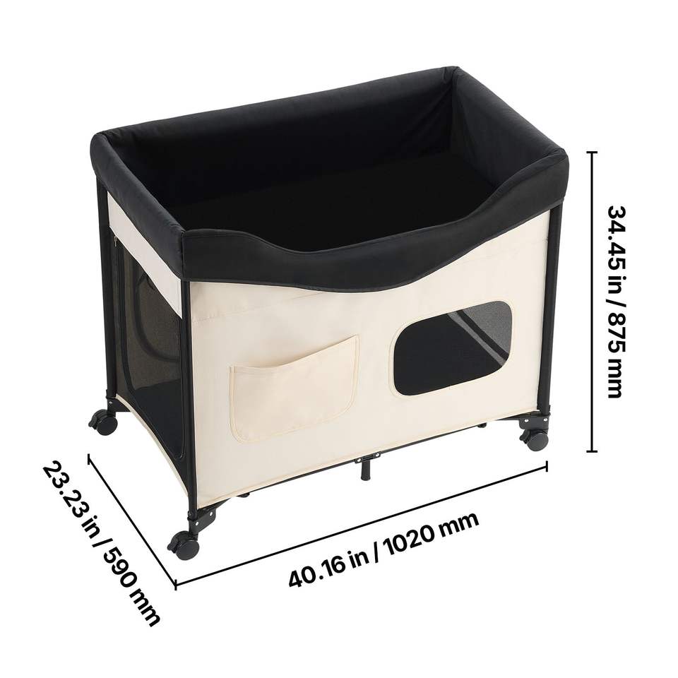 Foldable Elevated Dog Bed with Aluminum Frame 600D Oxford Fabric Side Support and Wheels
