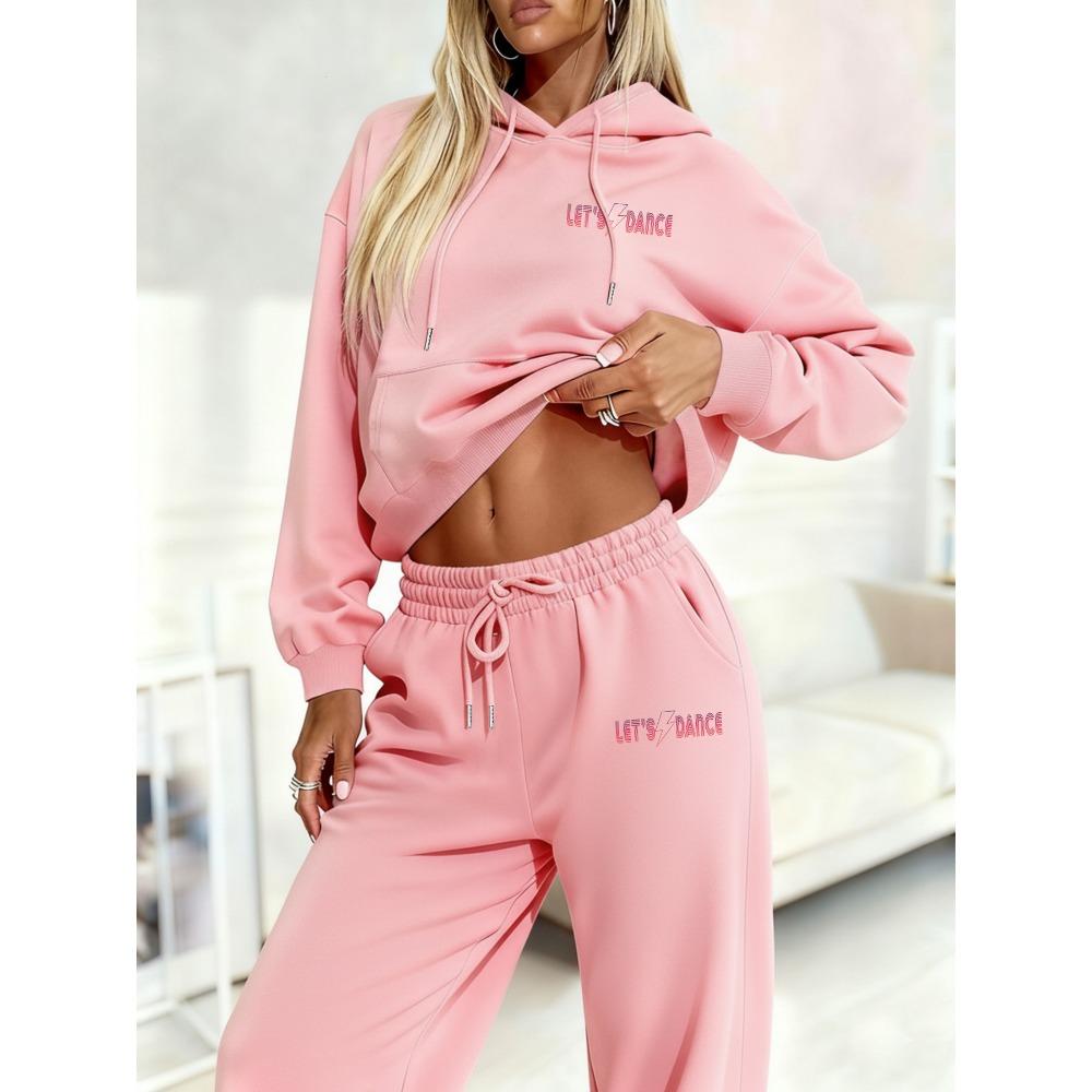 High Street Retro Pattern Print, Women's Hooded Sweatshirt with Drooping Feeling, Wide Leg Pants Casual Set