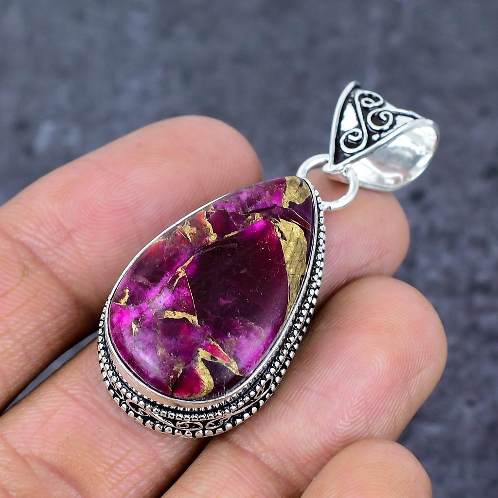 Natural Pink Dahlia Turquoise 925 Sterling Silver Jewelry Pendant 2.01" ET-4795