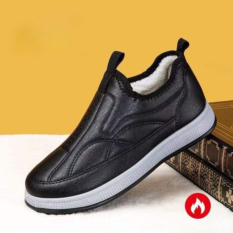 

Чоловічі зимові черевики сліпони - Термоізольоване взуття для холодної погоди з нековзною ПВХ підошвою, Легка застібка сліпон, Дизайн коротких черевиків 42 чорний