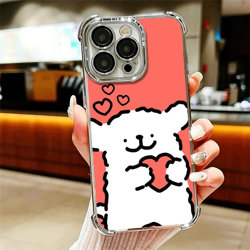 Kawaii Line Puppy Cute Soft Phone Case For iPhone 15 16 17 Air 14 Pro Max 16E Plus 13 12 Mini Plating Anti-Fall Fundas