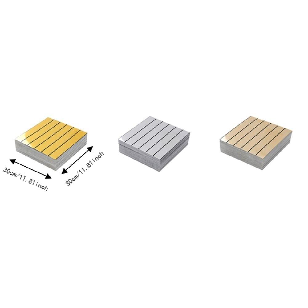 10PCS Self-Adhesive Faux Grille Mirror Wall Sticker Stripe Pattern Waterproof Mirror Wallpaper Square Shining Surface