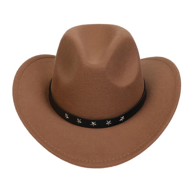 Western Cowboy Top Hat Spring And Autumn New Jazz Hat Big Brim Pentagram Belt Accessories Felt Hat Men And Women