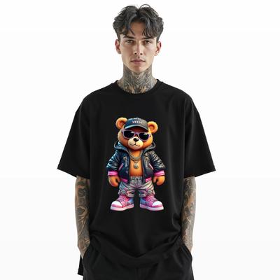 Cooles Hip Hop Bär T-Shirt – Trendiges Streetwear Grafik-T-Shirt A476