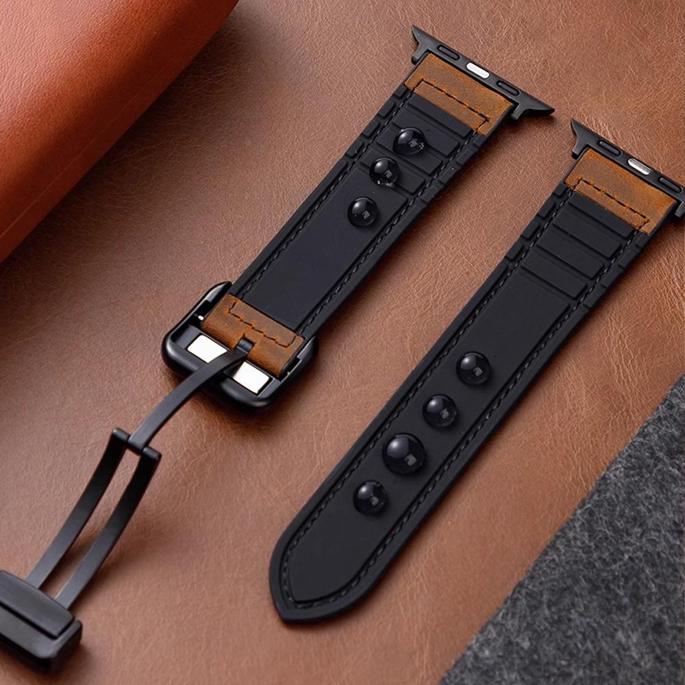 Strap for Apple Watch Band 45mm 44mm 49mm 42mm 40mm 41mm Magnetic Leather Bracelet Correa iWatch Series 9 8 7 6 5 4 3 SE Ultra 2